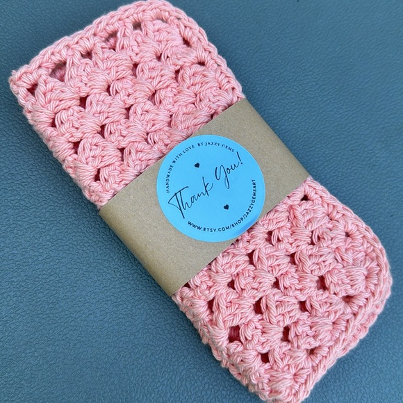 Hand Crocheted Washcloths Dishcloths Trivets 100% Cotton Granny Stitch, Set of 2 - Picture 6 of 6